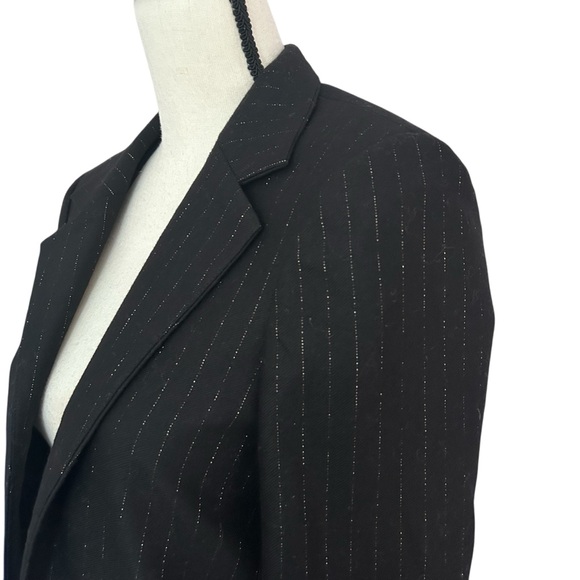 ZADIG & VOLTAIRE Sz S Volly Striped Wool Metallic Blazer Noir Open Fringe Cuffs - Picture 11 of 14
